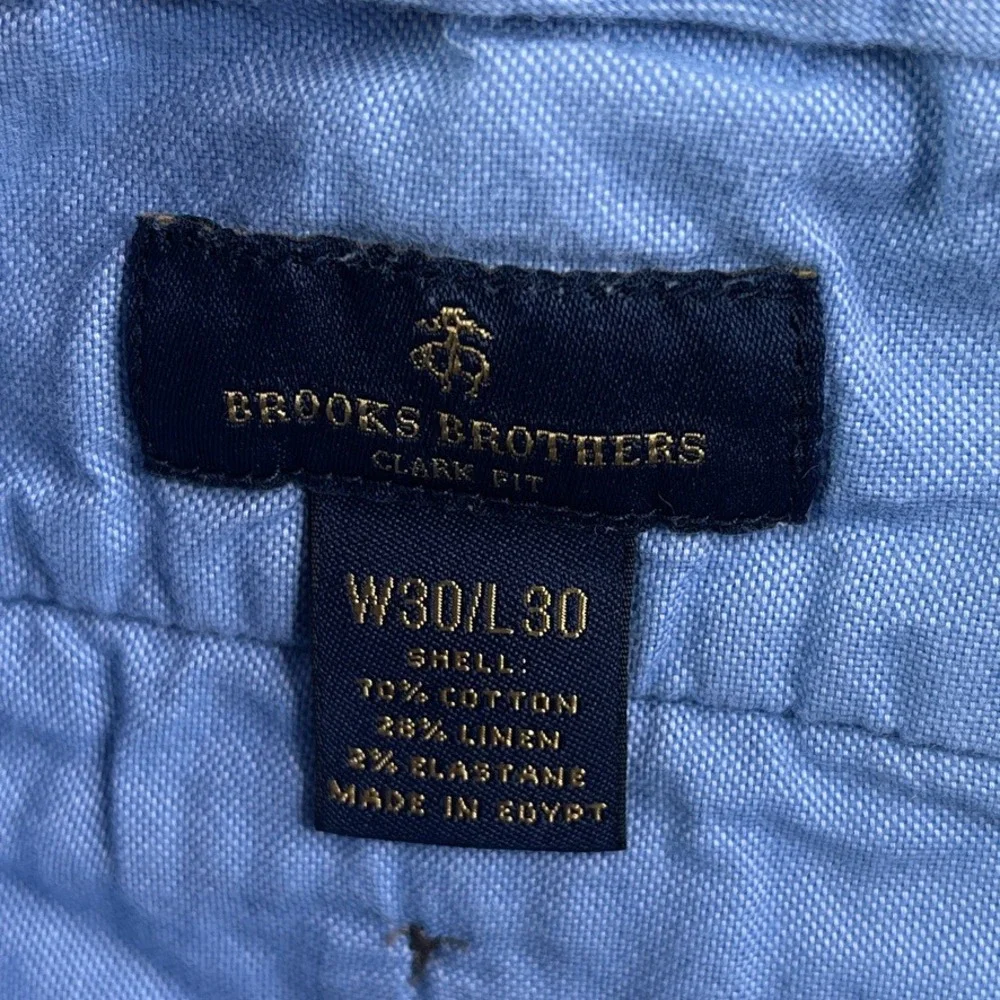 Brooks Brothers Pants Mens 30x30 Blue Clark Fit Cotton Linen Blend Chinos Casual